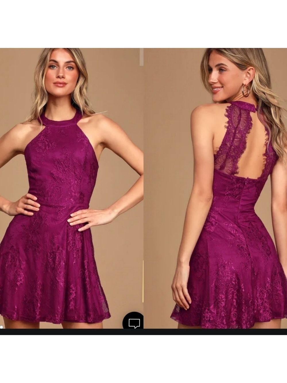 Lulus Dark Magenta Lace Skater Dress